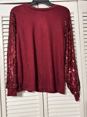 Cato Burgundy Sequin Sleeve Long-Sleeve Top